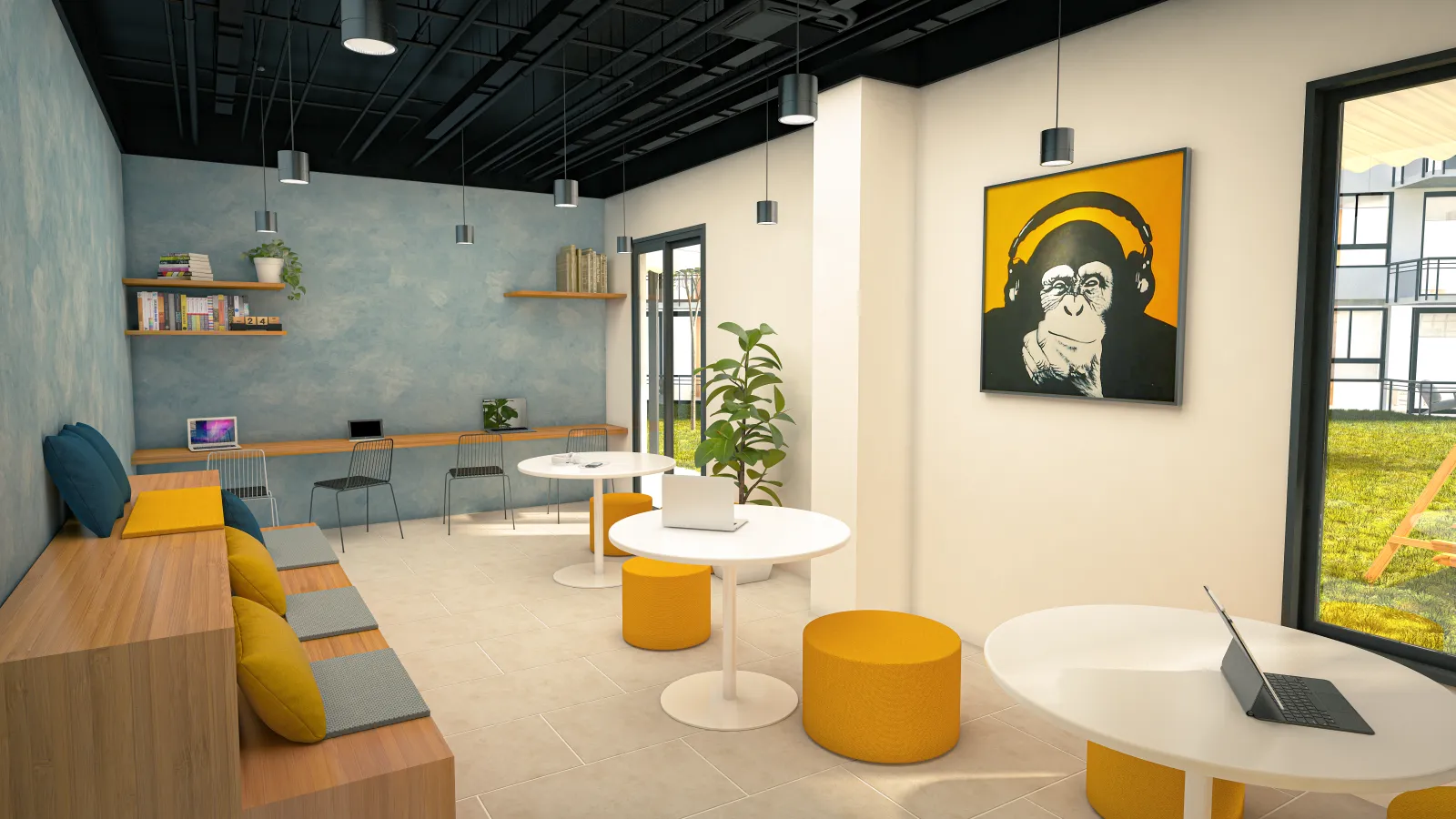 Sala de coworking con puestos de trabajo