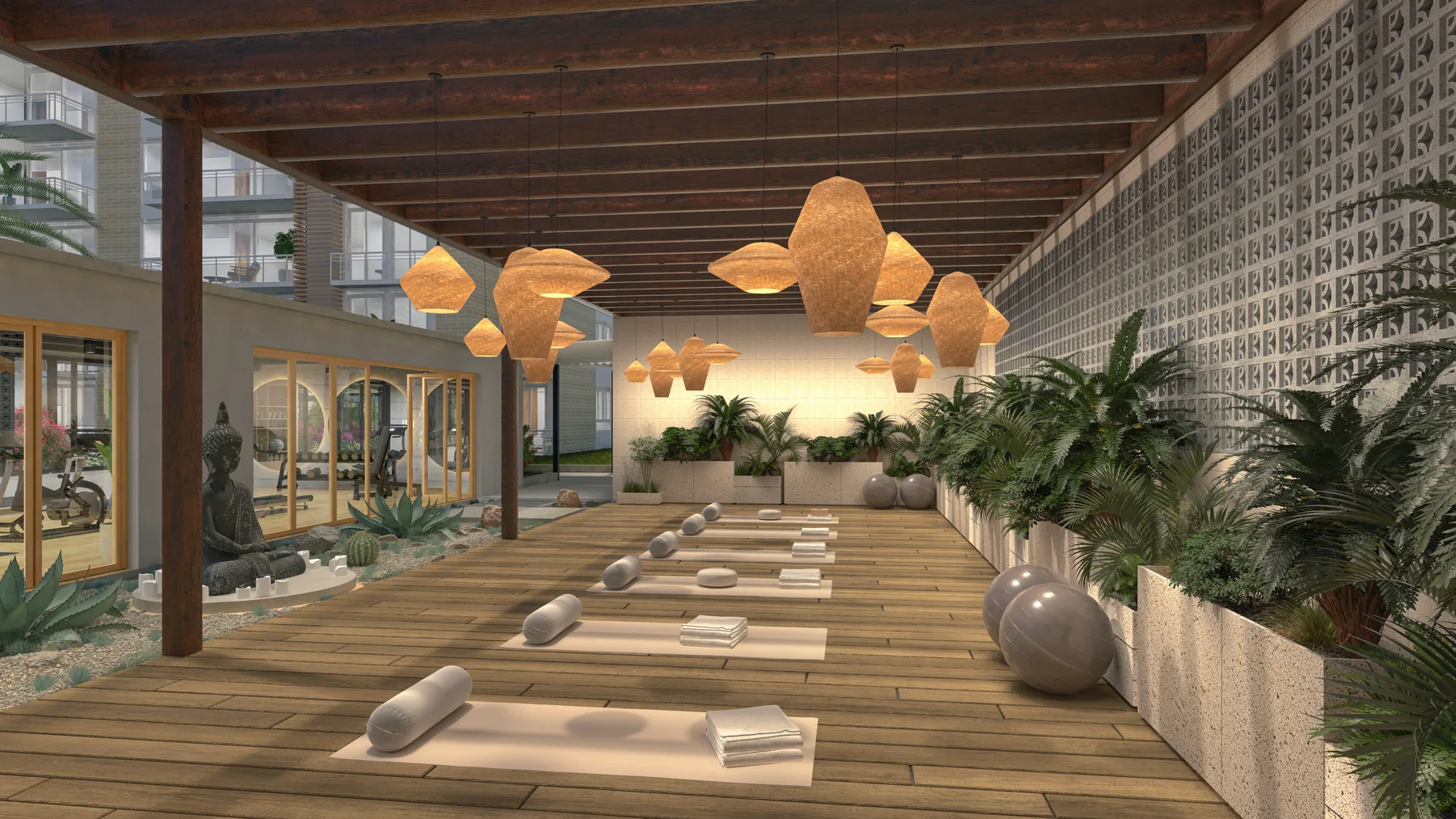 Zona de yoga de Cielo Apartamentos, al aire libre y rodeada de vegetación