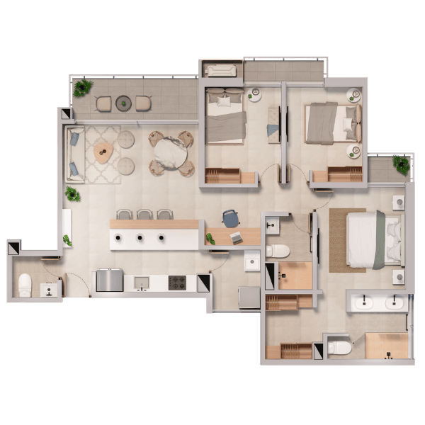 Plano del apartamento Tipo 5 de 102 m²