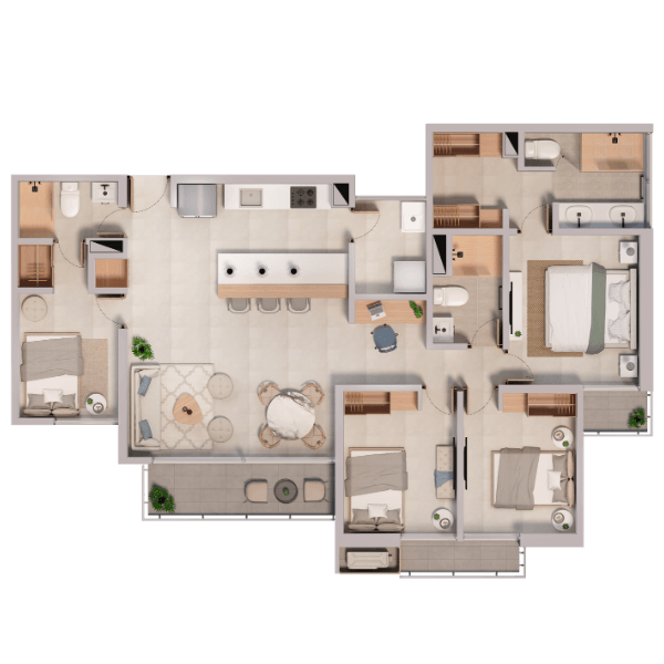 Plano del apartamento Tipo 6B de 116 m²