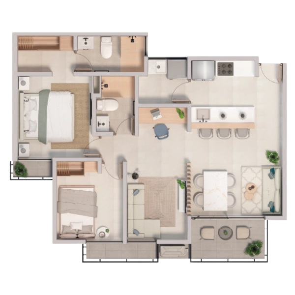 Plano del apartamento Tipo 7A de 75 m²
