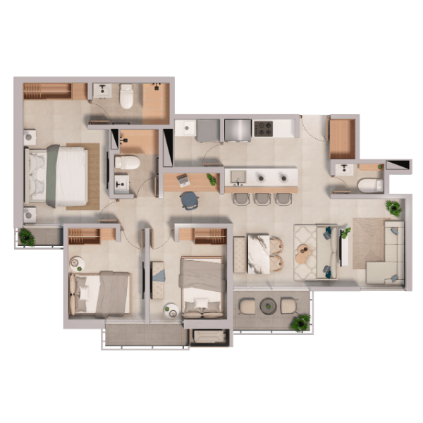 Plano del apartamento Tipo 7A de 87 m²