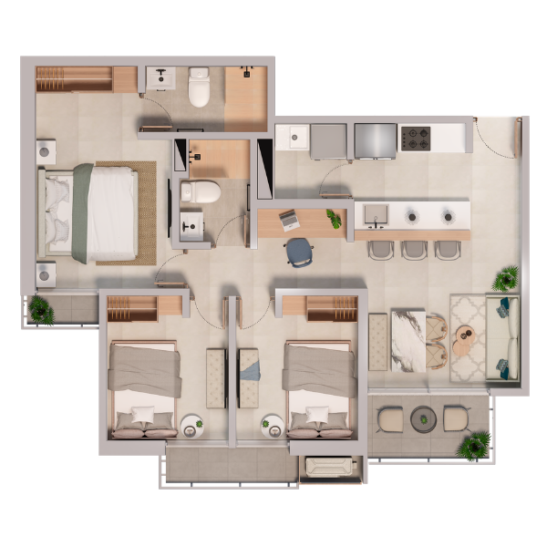 Plano del apartamento Tipo 7B de 75 m²