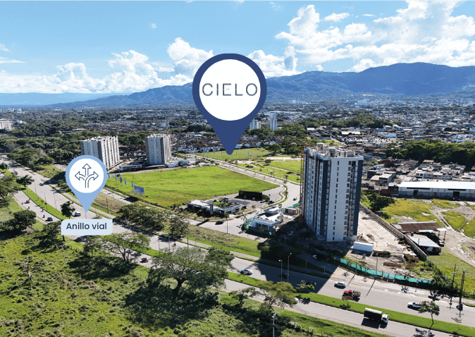 Mapa de ubicación de Cielo Apartamentos sobre el Anillo Vial de Villavicencio, pasando la estación Terpel