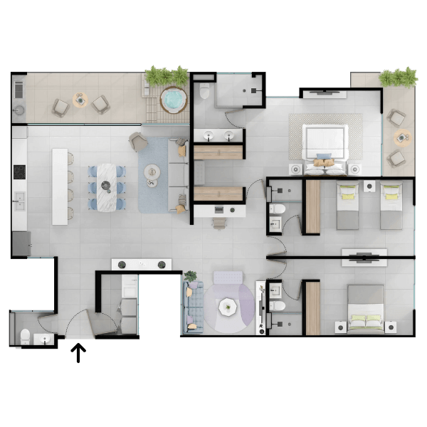 Plano del apartamento de 157 m², tipología XL