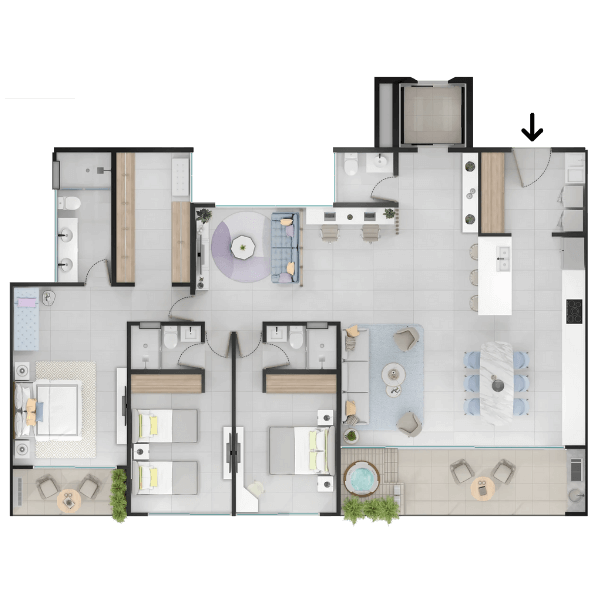 Plano del apartamento de 175 m², tipología XL