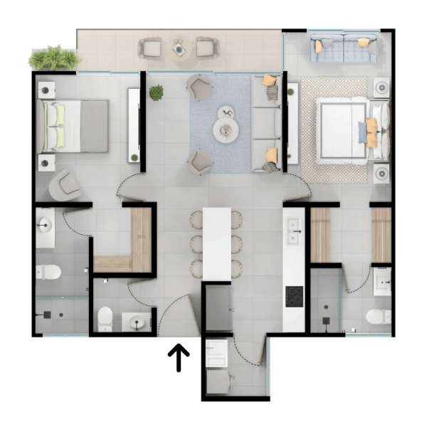 Plano del apartamento de 85 m², tipología S